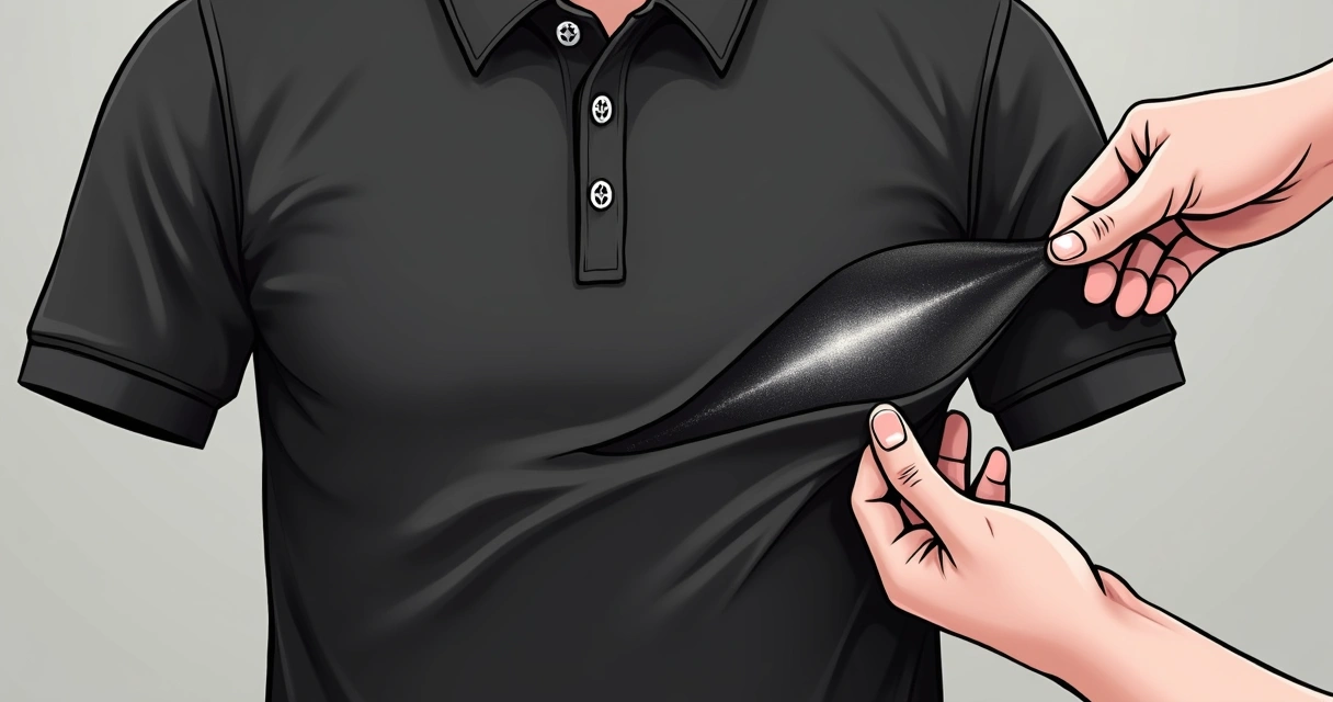 Detalhe do tecido viscolycra de uma camisa polo preta