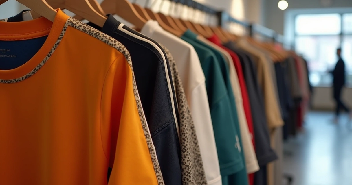 Roupas esportivas casuais penduradas em arara moderna 