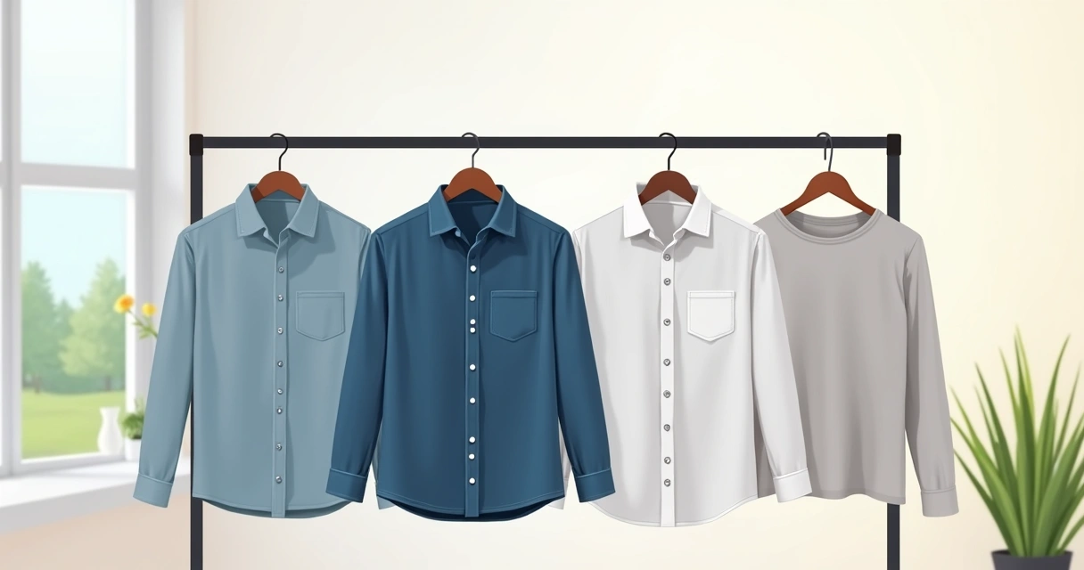 Camisas masculinas de diferentes tecidos lado a lado