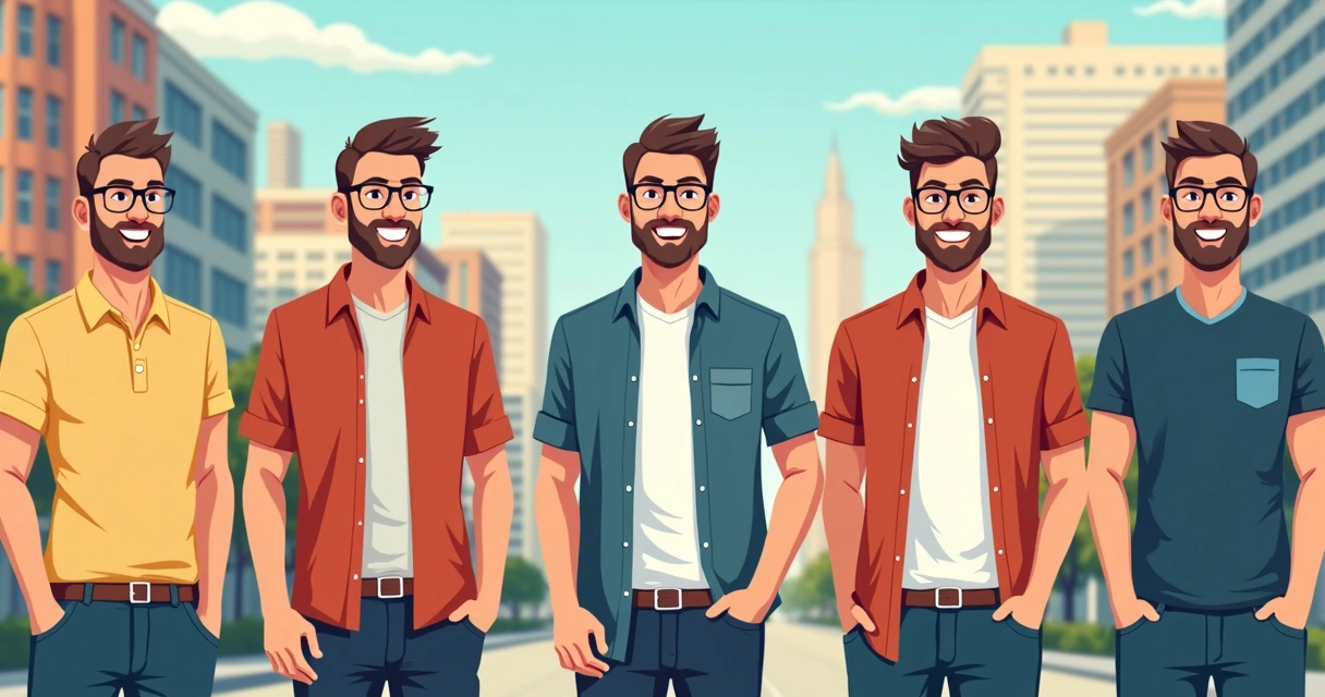 Homens usando camisas de manga curta em diferentes estilos casuais e sociais