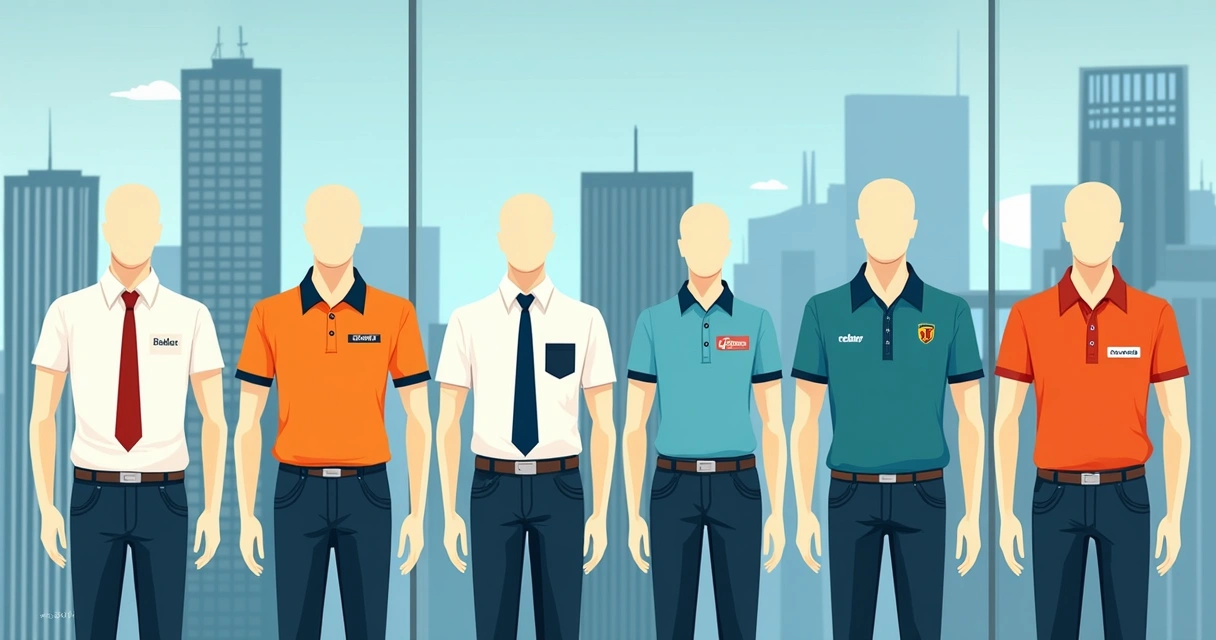 Uniformes corporativos personalizados expostos em manequins no Centro RJ 