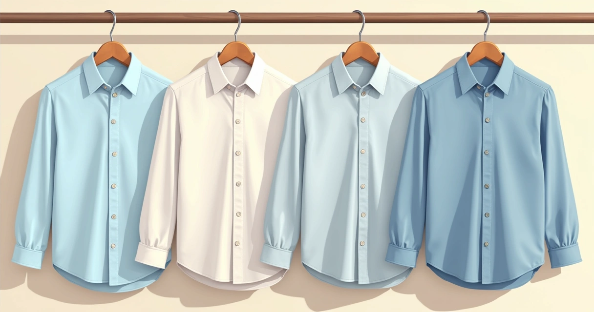 Camisas sociais de diferentes tecidos em cabides. 