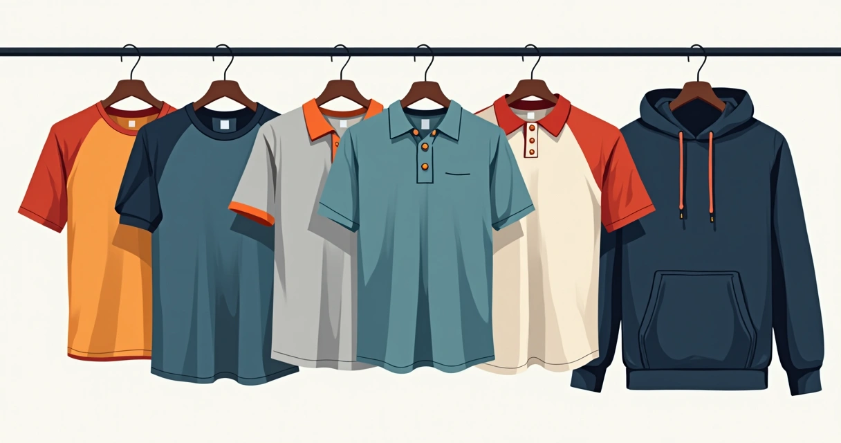 Diversos modelos masculinos de camisa terceirão em cabides, mostrando variedade de gola, manga e cores.