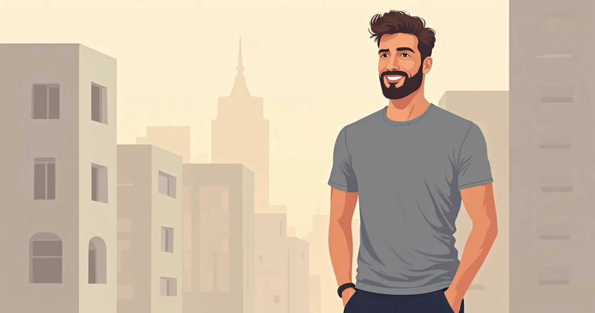 Homem vestindo camiseta básica de algodão pima cinza, em ambiente urbano