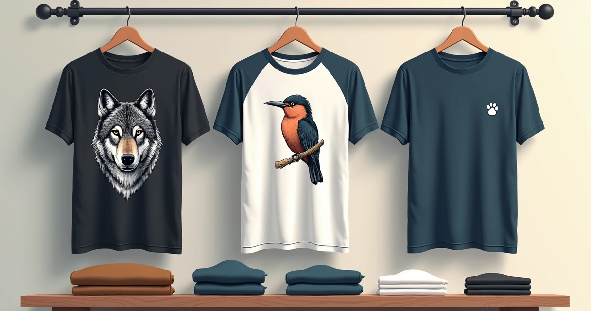 Camisetas masculinas com estampas de animais em arara de roupas
