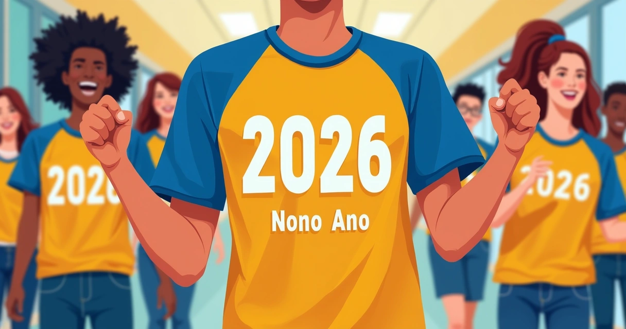 Camiseta bicolor com mangas azuis e corpo amarelo, design varsity 