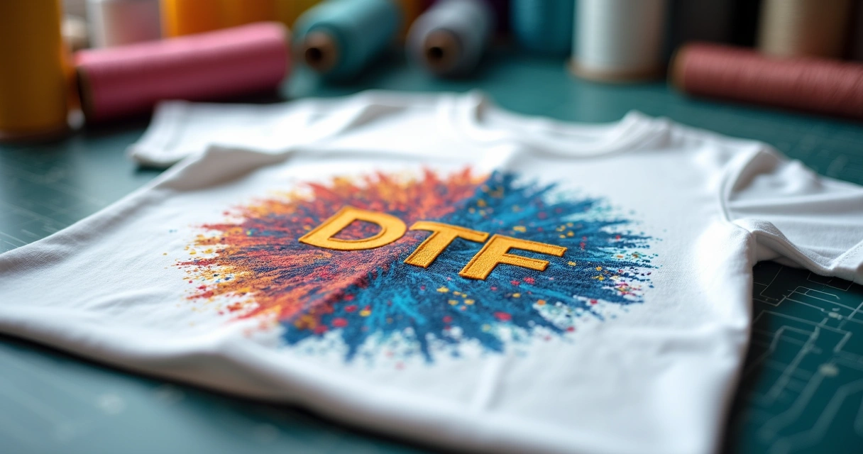 Camiseta personalizada mostrando detalhes do bordado e da estampa DTF lado a lado