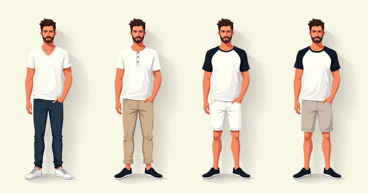 Variações de modelos de camisetas brancas masculinas em estilos diferentes