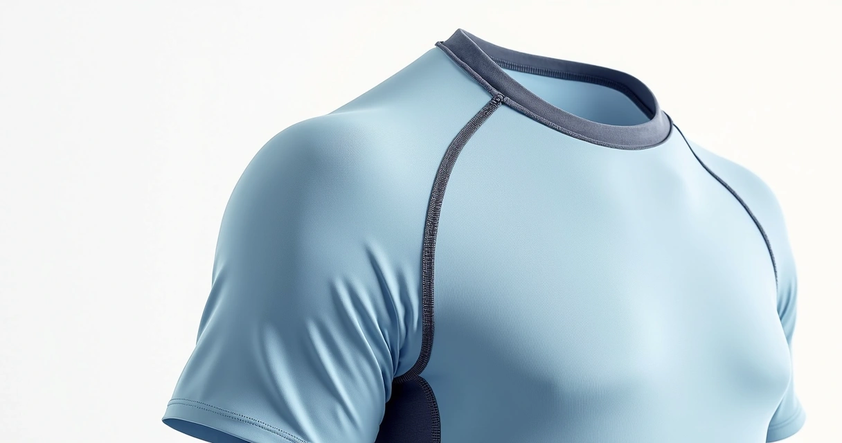 Detalhe da costura plana reforçada em camiseta de treino