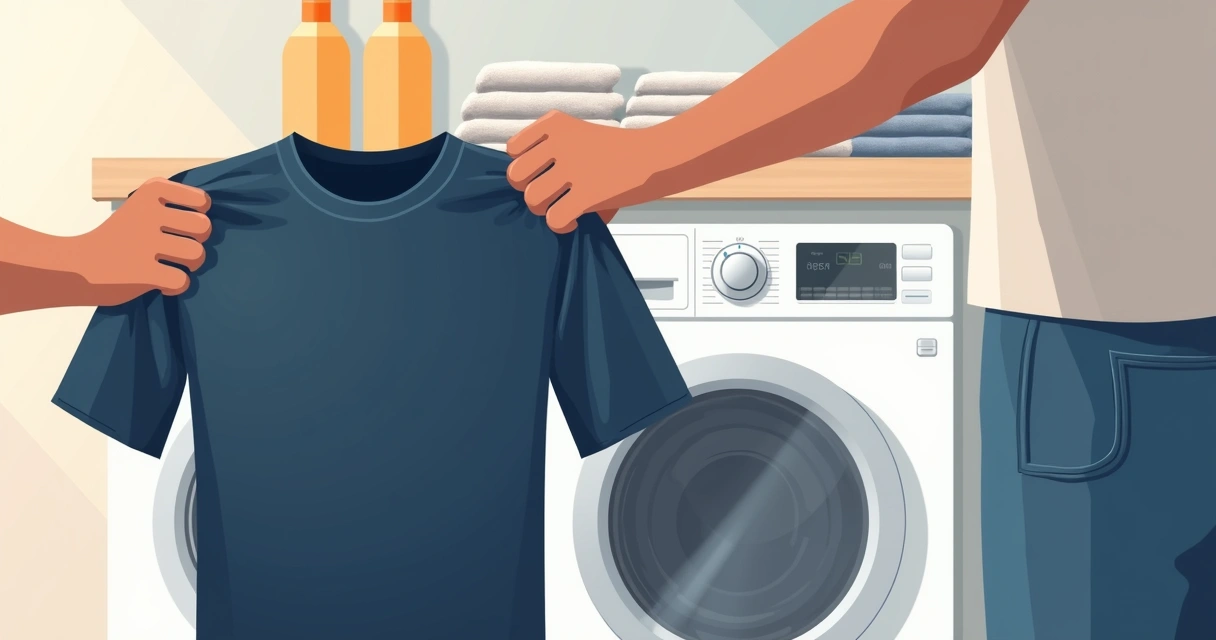 Camiseta virada do avesso sendo colocada na máquina por um homem