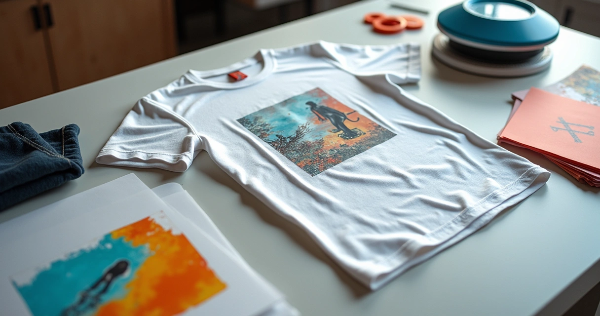 Camiseta dry-fit personalizada com estampa e bolso em mesa com equipamentos de personalização 