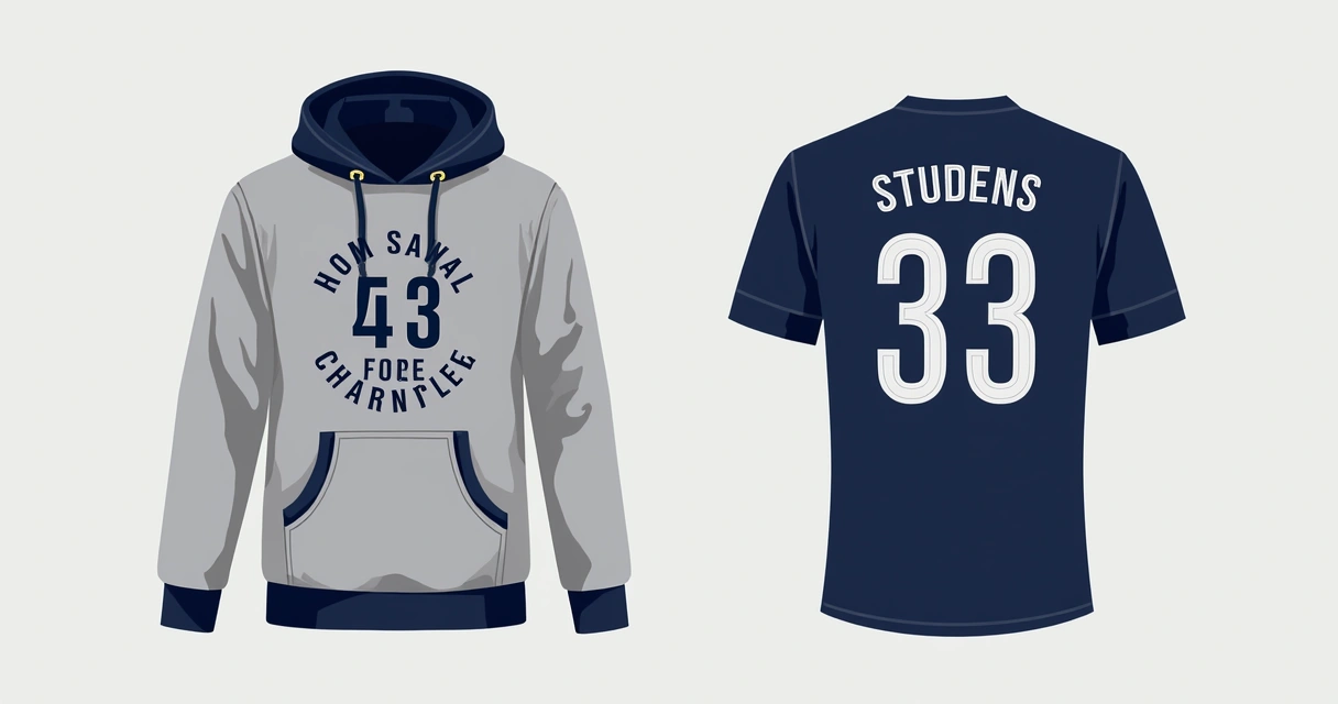 Moletom e camiseta personalizados do terceirão em cinza e azul lado a lado 