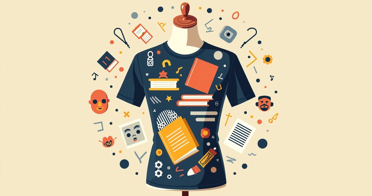 Camiseta com estampa cultural e elementos gráficos coloridos