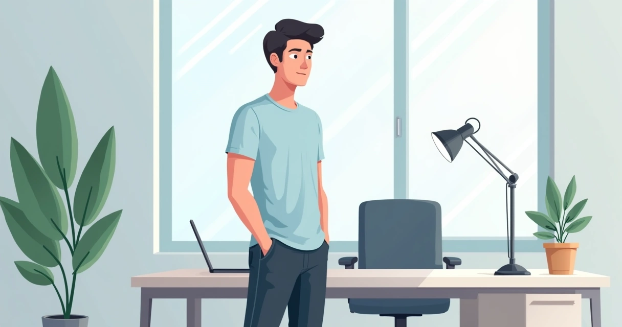 Homem com camiseta leve em escritório moderno