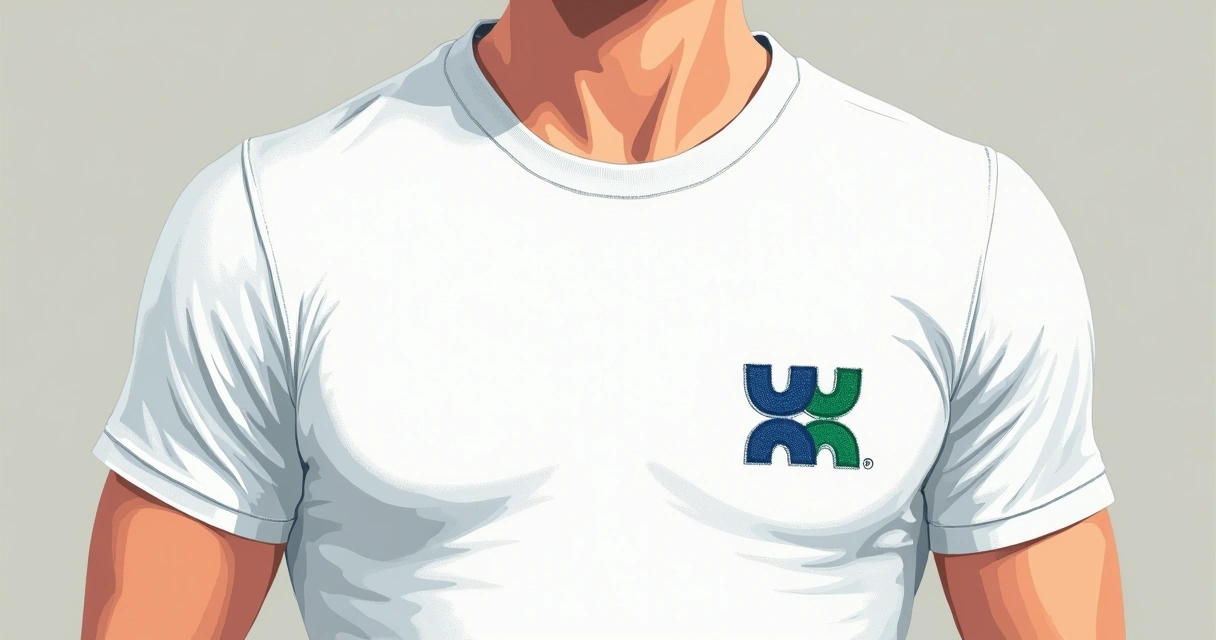 Camiseta branca com logo bordado no peito esquerdo em azul e verde
