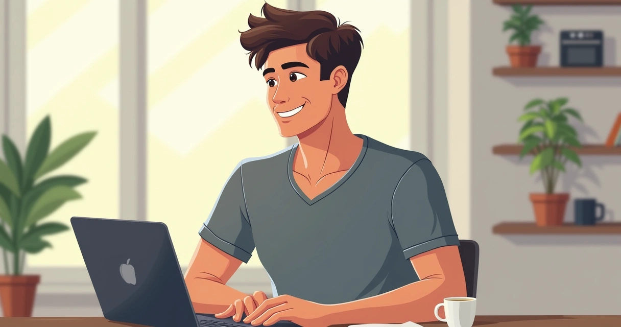 Homem usando camiseta masculina confortável em home office