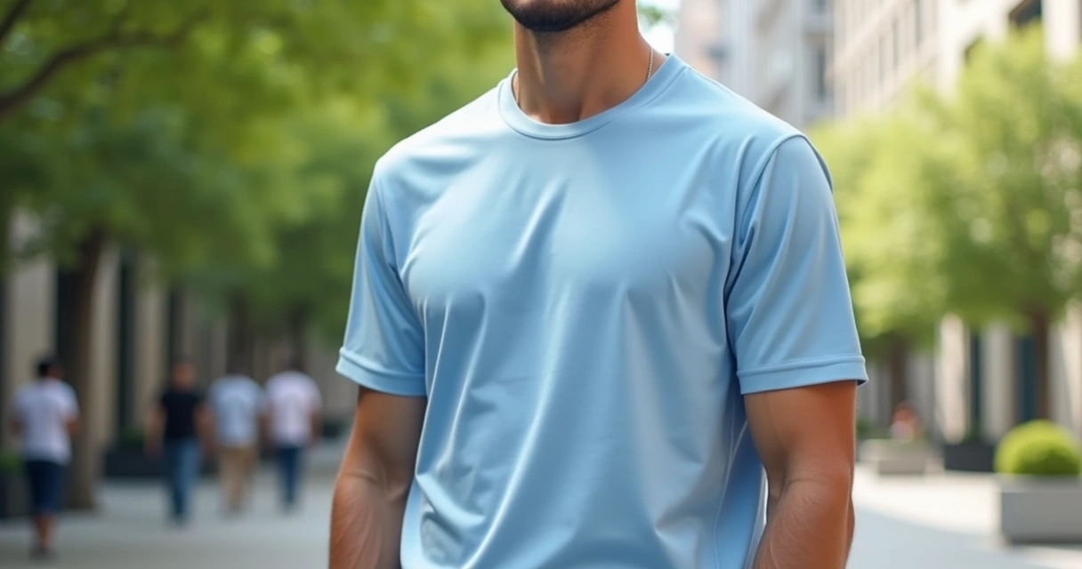 Homem vestindo camiseta de viscolycra com visual casual e moderno