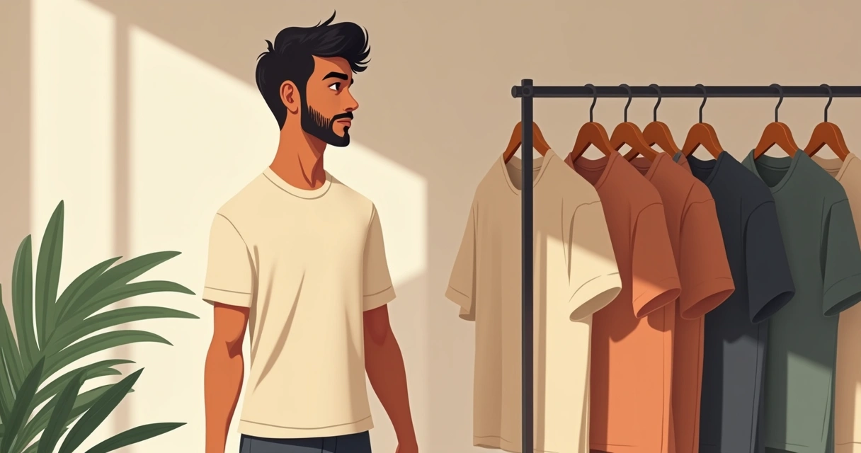 Homem usando camiseta minimalista de cor neutra e corte moderno