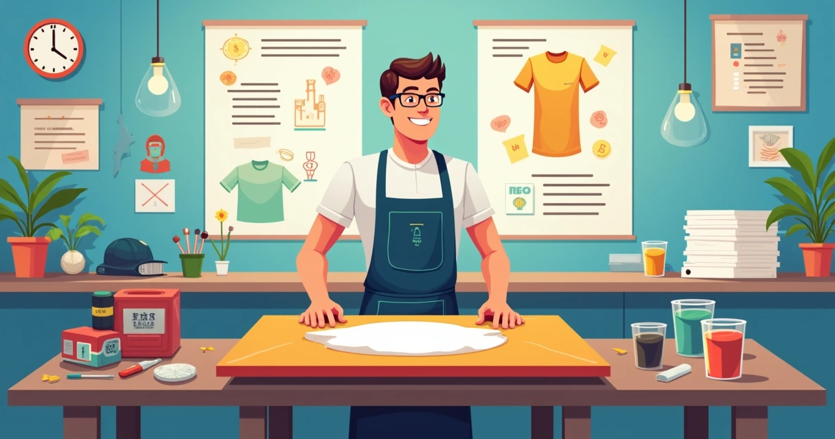 Homem finalizando a estampa em camiseta personalizada branca