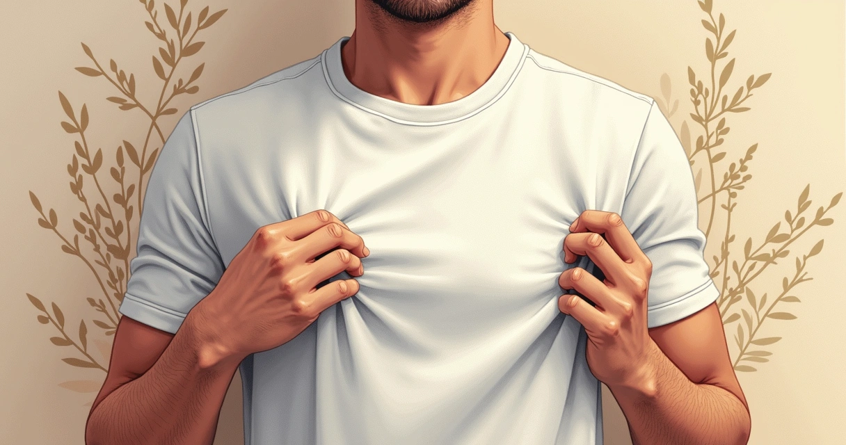 Detalhe da malha de uma camiseta masculina mostrando fibras longas e superfície macia