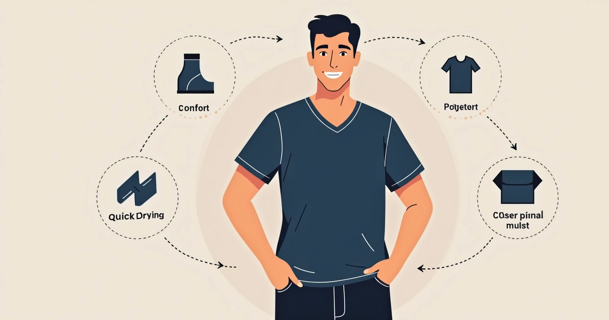 Camiseta masculina de poliéster azul escuro em um homem, com detalhe em gola V