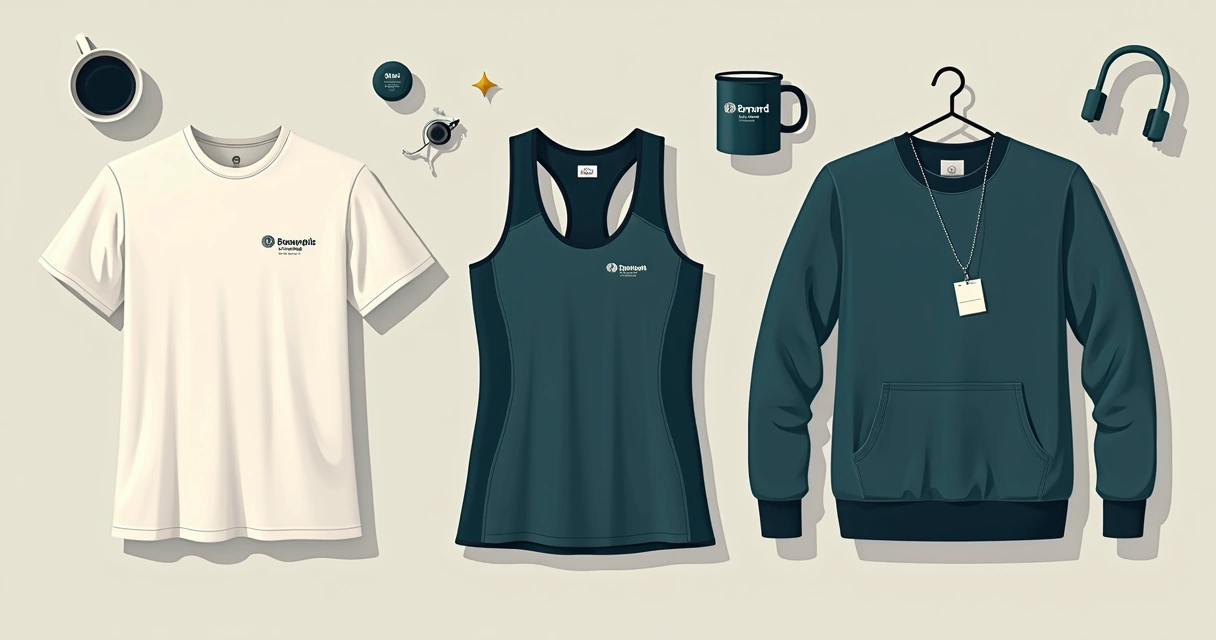 Flatlay com camiseta, regata e moletom com logotipo de empresa 