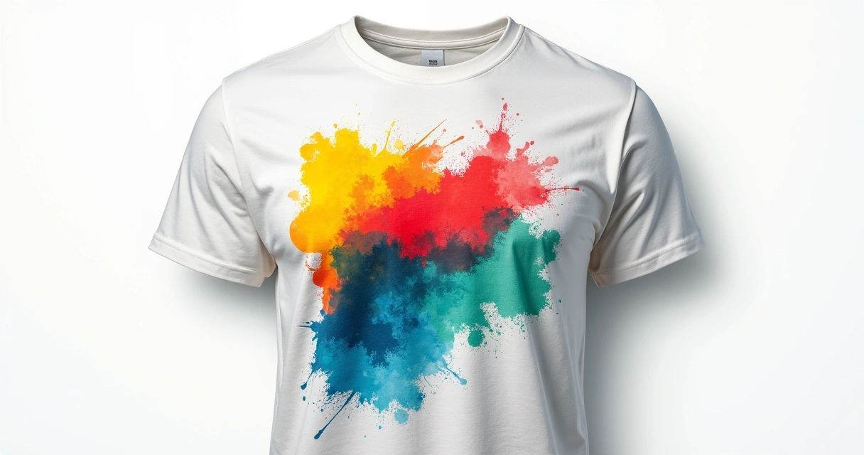 Camiseta branca com estampa silk screen de várias cores sólidas em close