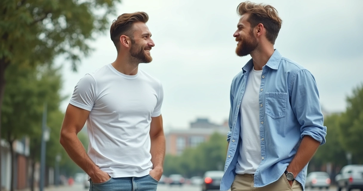 Homem combina camiseta com camisa aberta em sobreposição