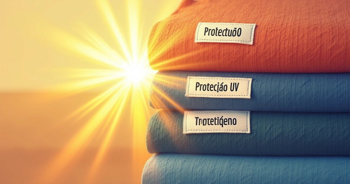 Detalhe de camiseta masculina feita de tecido tecnológico com etiqueta de proteção UV