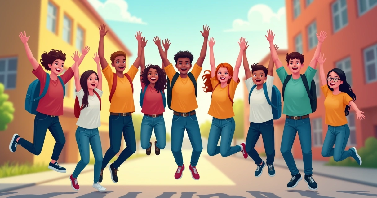 Jovens vestindo camisetas personalizadas do terceirão, comemorando juntos 