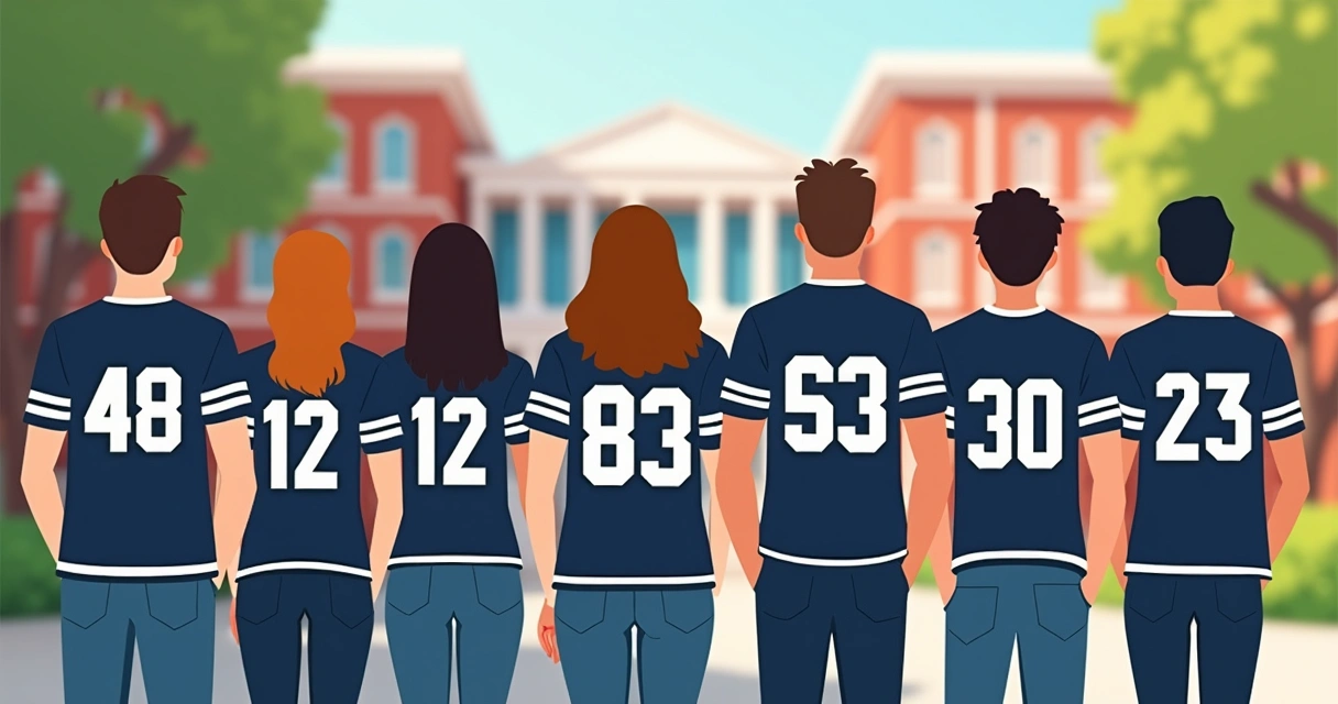 Grupo de alunos vestindo camiseta terceirão estilo universitário americano 