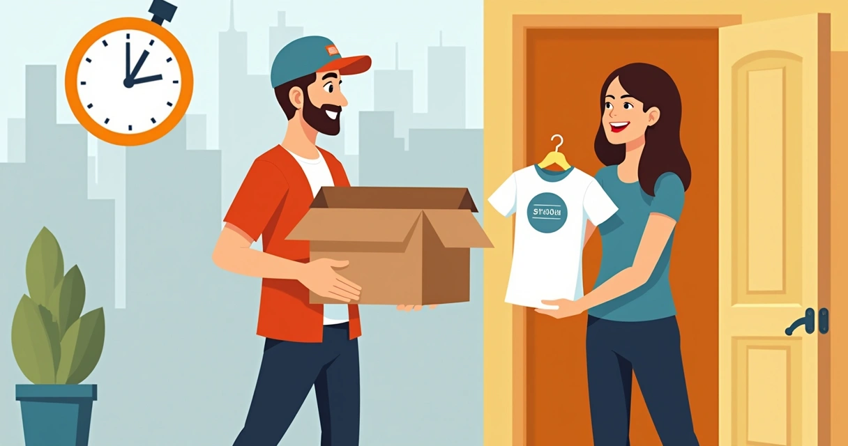 Pessoa recebendo camiseta personalizada rapidamente em mãos