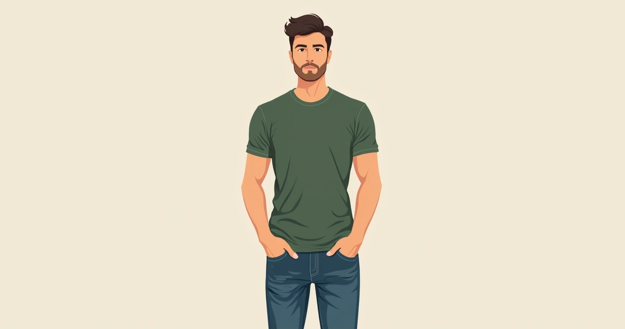 Homem com camiseta verde militar masculina básica em fundo neutro