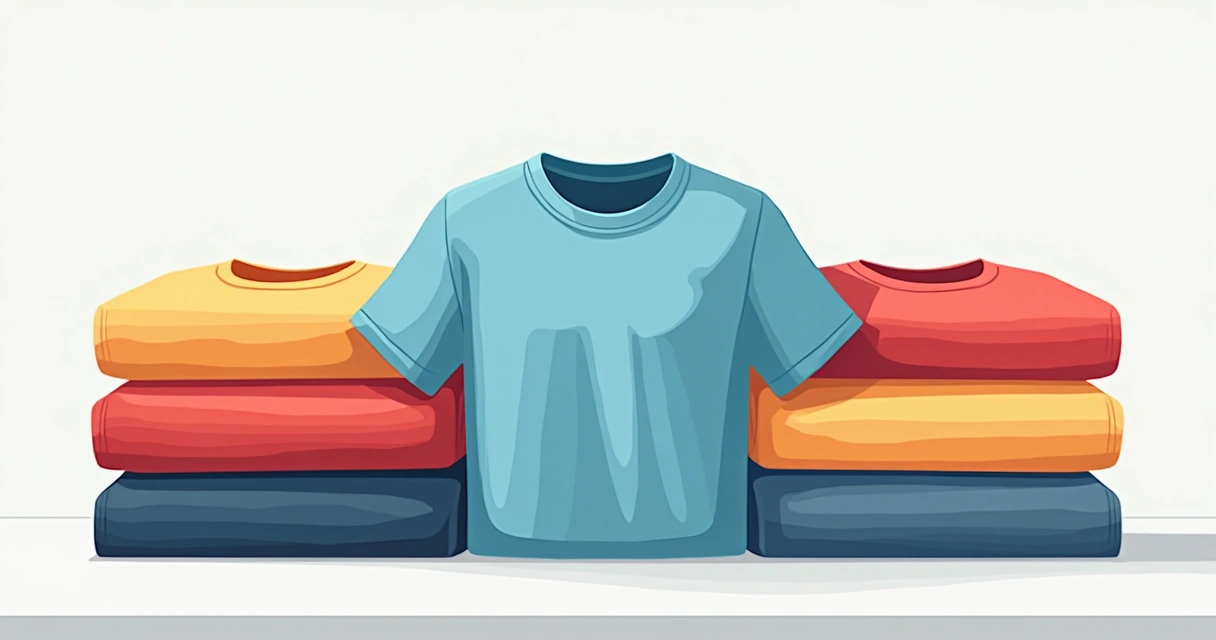 Pilha de camisetas personalizadas dobradas lado a lado, enfatizando volume. 
