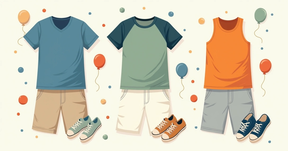 Camisetas coloridas e bermudas em composição casual para adultos
