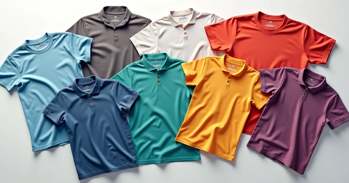 Diversos modelos de camisetas coloridas personalizadas sobre superfície branca 