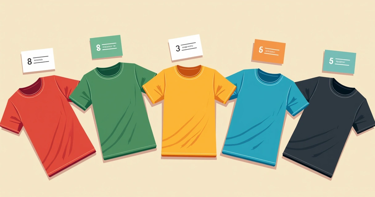 Conjunto de camisetas de várias cores em cima de uma mesa