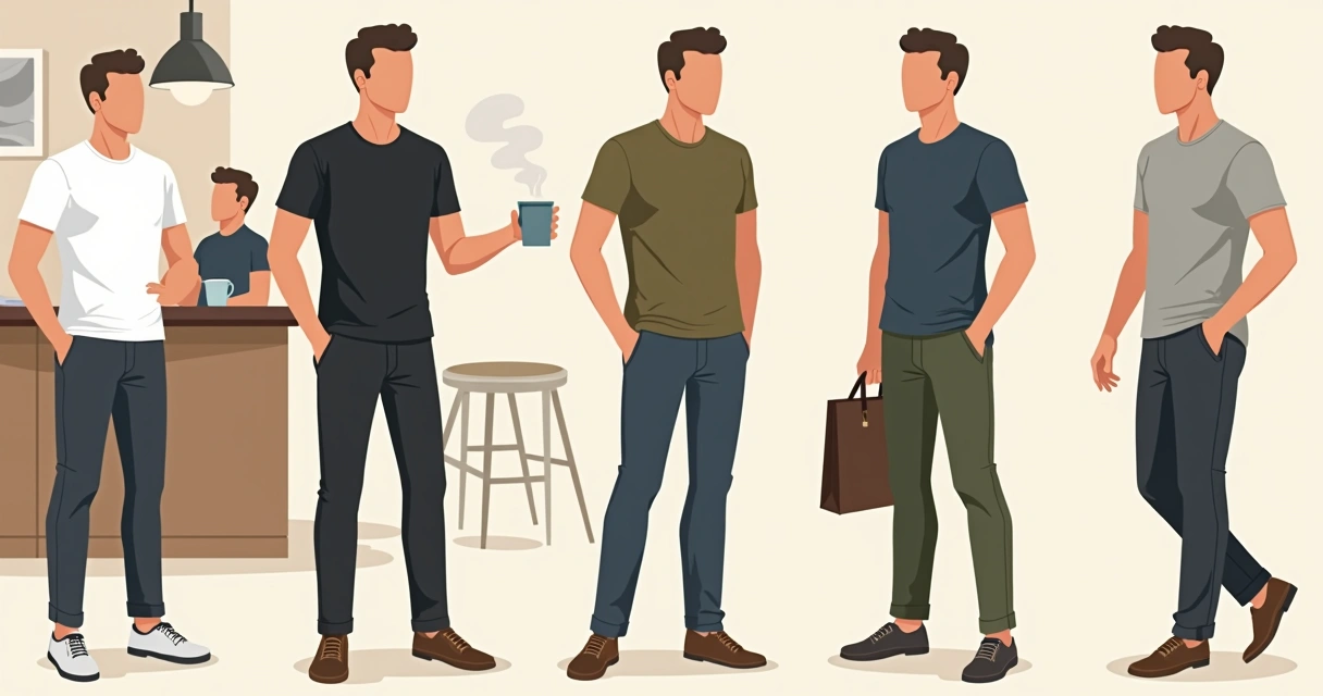 Variedade de camisetas masculinas em cores neutras