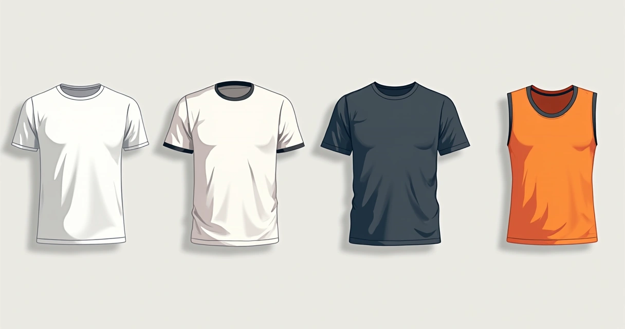 Camisetas de diversos modelos e tecidos expostas lado a lado 