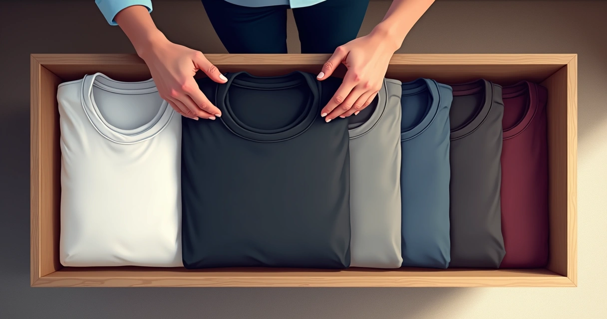 Camisetas masculinas dobradas organizadas em gaveta