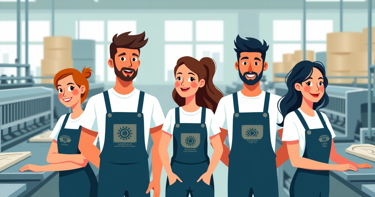 Equipe de chão de fábrica com camisetas personalizadas setor têxtil 