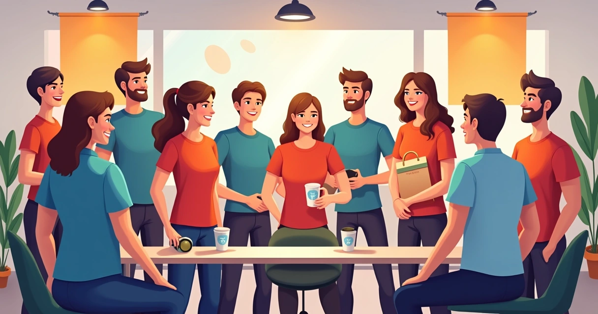 Equipe usando camisetas personalizadas em evento corporativo 