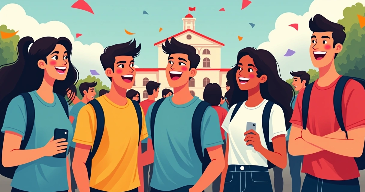 Grupo diverso em evento universitário vestindo camisetas personalizadas 