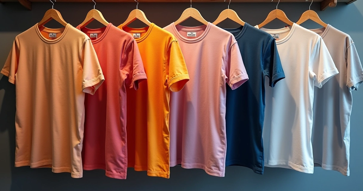 Camisetas personalizadas de malha fria expostas em cabides 