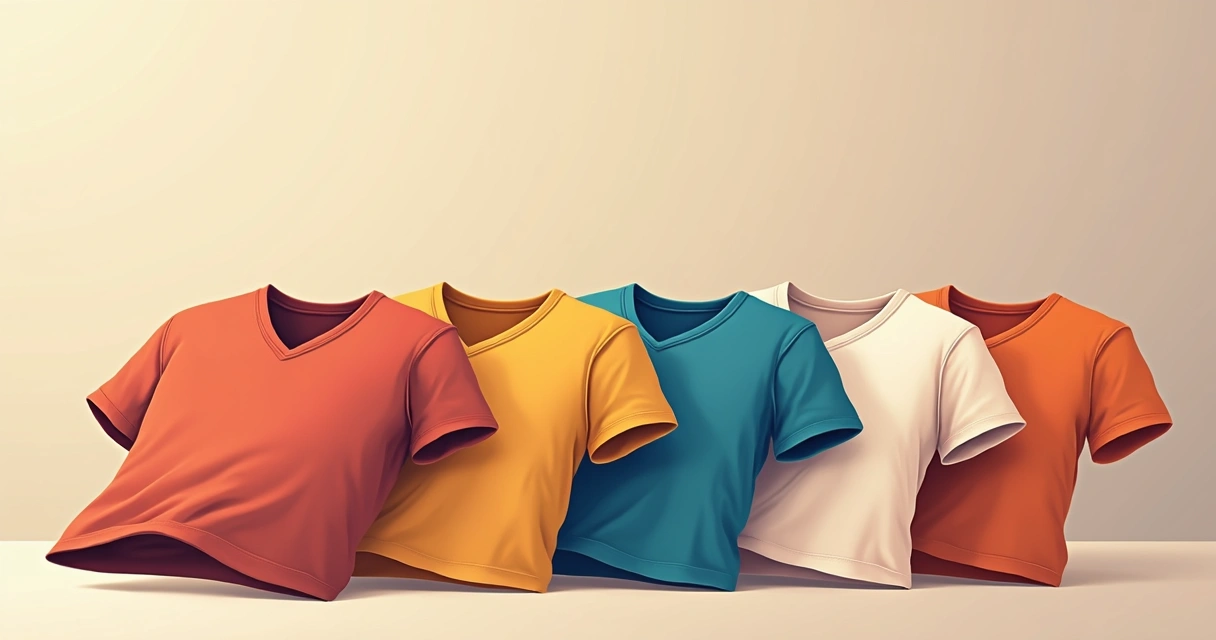 Camisetas masculinas de tecido modal coloridas dobradas lado a lado 