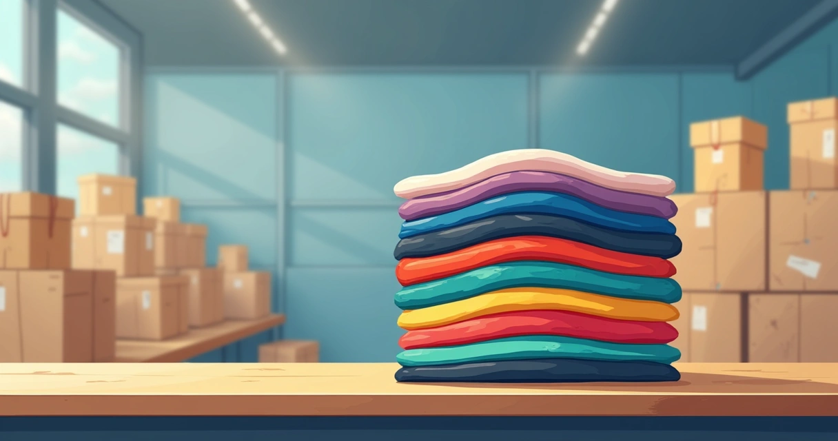 Camisetas personalizadas empilhadas em balcão de expedição 
