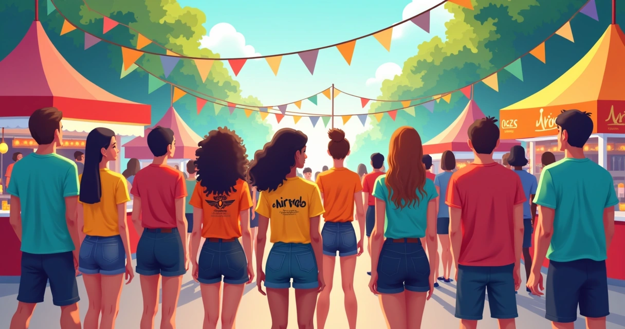 Grupo vestindo camisetas personalizadas em evento cultural