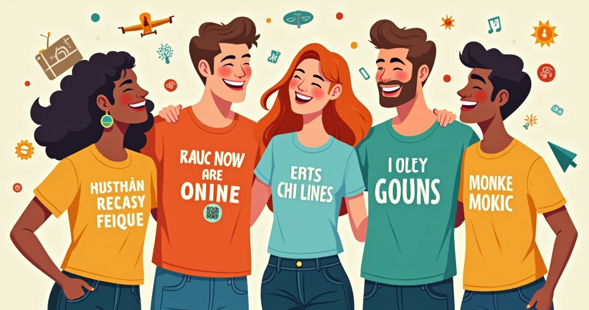 Camiseta personalizada de grupo de amigos com piadas internas e QR Code 