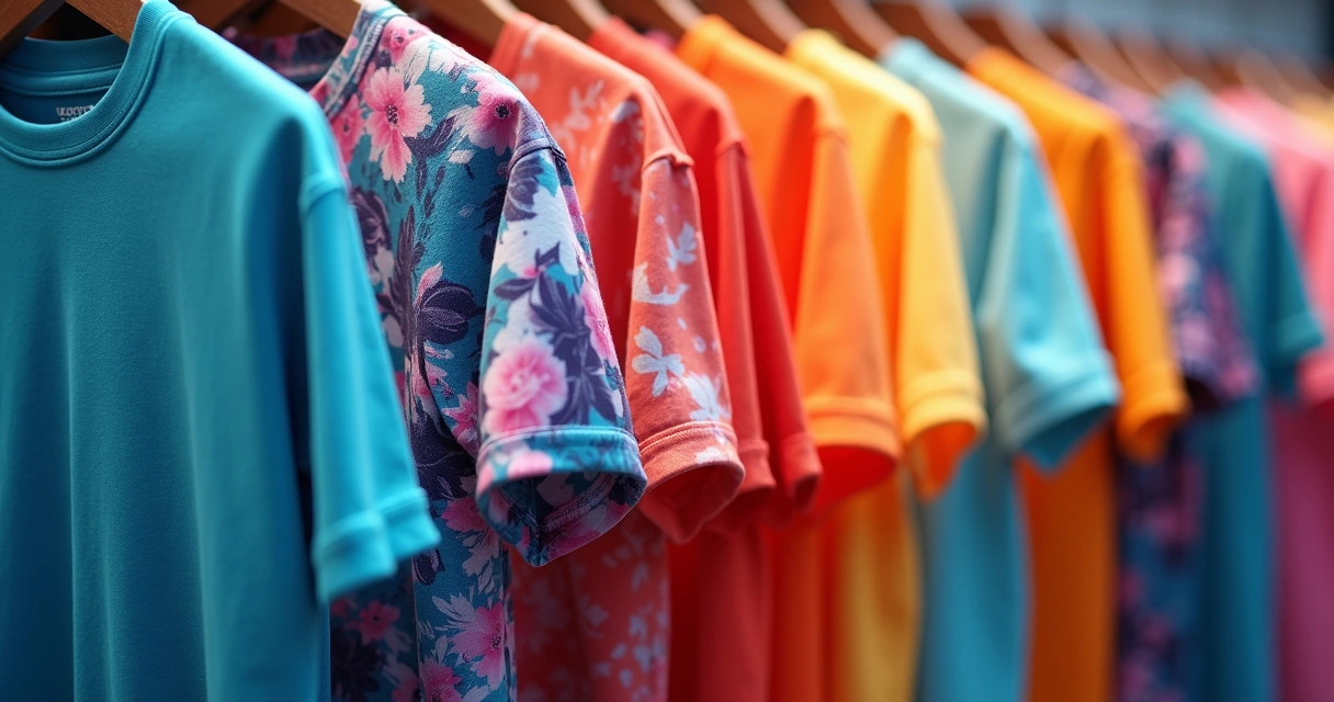 Camisetas esportivas personalizadas com artes coloridas e vibrantes, exibindo gradientes e detalhes finos 