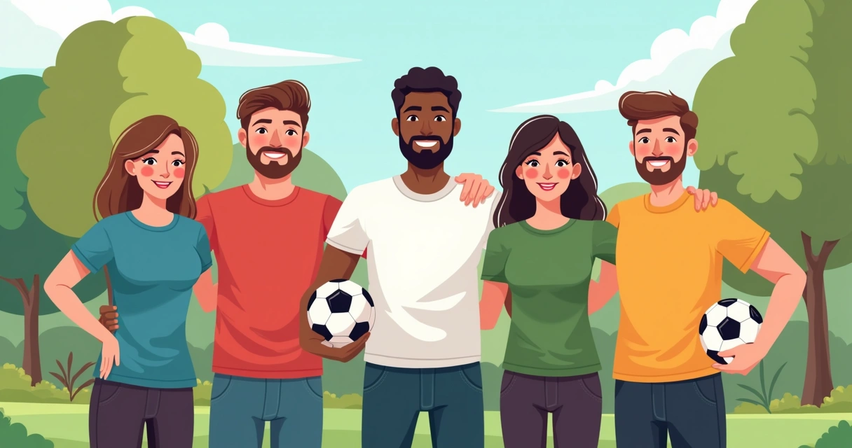 Time esportivo amador com camisetas personalizadas de cores variadas